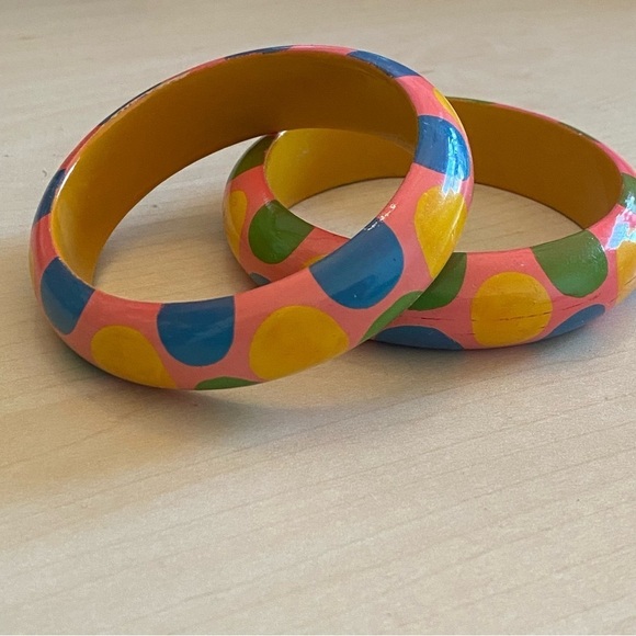 Multicolored Polka Dot Wood Bangles - Picture 10 of 11